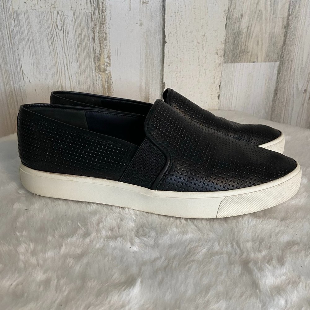 VINCE Women's Size 8 Blair Slip On Sneakers Leather Black Perforated Texture